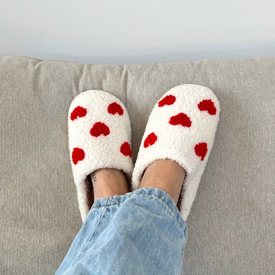Hearted Plush Slippers