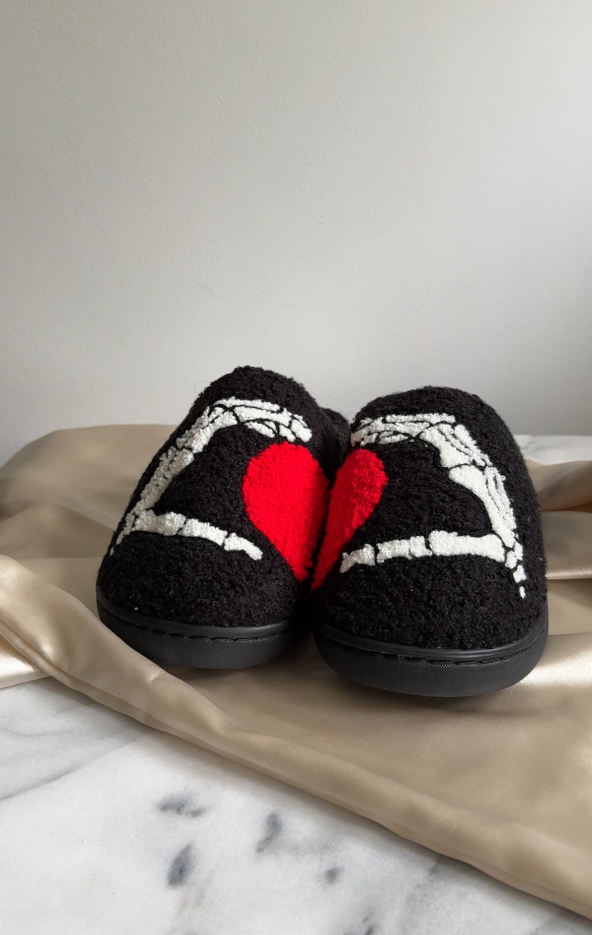 Skeleton Heart Halloween Plush Slippers