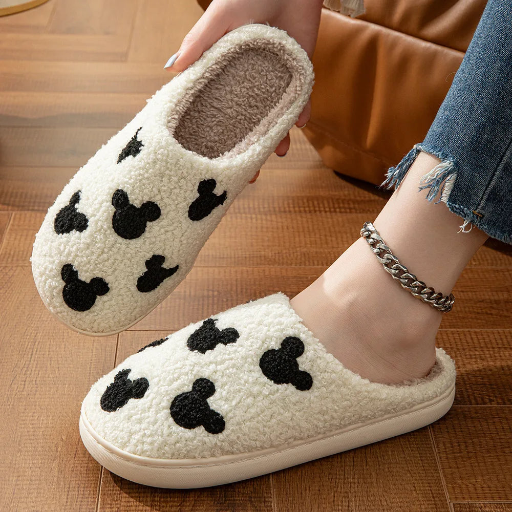 Black Minnie Plush Slippers