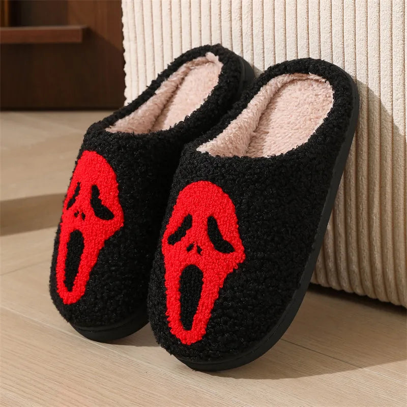 Red Ghost Skull Halloween Plush Slippers