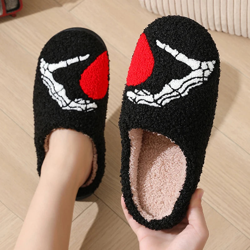 Skeleton Heart Halloween Plush Slippers