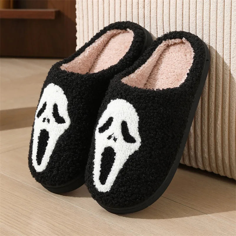 White Ghost Skull Halloween Plush Slippers