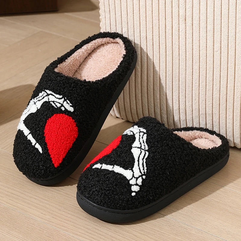 Skeleton Heart Halloween Plush Slippers