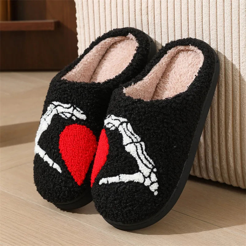 Skeleton Heart Halloween Plush Slippers