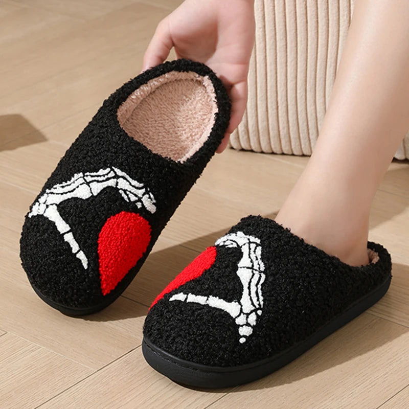 Skeleton Heart Halloween Plush Slippers