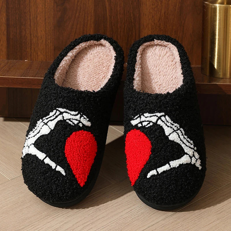 Skeleton Heart Halloween Plush Slippers