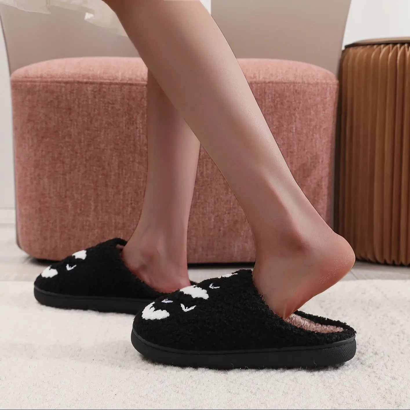 Black Halloween Bat Plush Slippers