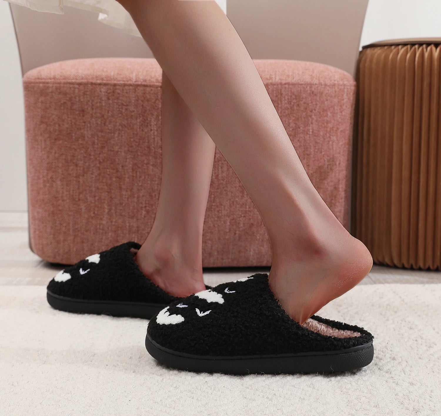 Black Halloween Bat Plush Slippers
