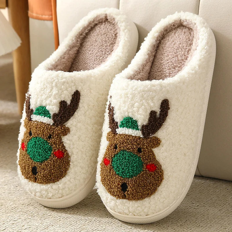 Green Reindeer Plush Slippers