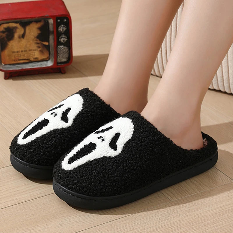 White Ghost Skull Halloween Plush Slippers
